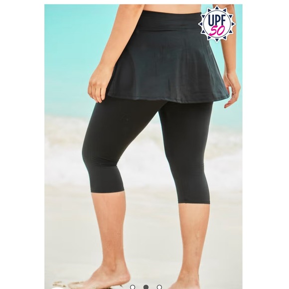 Women Blue 16 Skirted Swim CapriPants Coverage Summer Beach Vacation Resort Boho - Picture 2 of 7